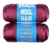 Kachanaa 5 Roll Burgundy Brazilian Wool Hair for Braids Acrylic Hand Knitting Yarn for Braiding Synthetic Goddess Locs Crochet Hair Senegalese Twist Braiding Hair BUG#