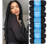 Kachanaa 8 Roll Natural Black Brazilian Wool Hair Yarn for Jumbo Braids Acrylic Hand Knitting Roll for Soft Faux Locs Goddess Locs Hair Extension Senegalese Twist Crochet Hair for Women 1B#
