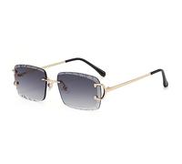 kachawoo Frameless Rectangle Sunglasses Rimless Sunglasses with Engraved Edges Brown Blue Grey Parasols Unisex, Gold With Grey, Medium