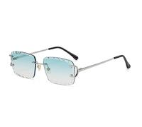 kachawoo Frameless Rectangle Sunglasses Rimless Sunglasses with Engraved Edges Brown Blue Grey Parasols Unisex, Silver With Green, Medium