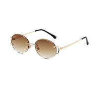 kachawoo Oval Rimless Sunglasses Frameless Sunglasses with Cut-Edge Lens Round Tinted Sea Blue Purple Brown Glasses for Women, Gold With Brown, Medium