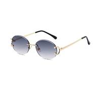 kachawoo Oval Rimless Sunglasses Frameless Sunglasses with Cut-Edge Lens Round Tinted Sea Blue Purple Brown Glasses for Women, Gold with grey, Medium