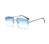 kachawoo Rimless Gradient Sunglasses for Women Retro Square Parasols Men Girls Frameless Glasses Fashion Luxury Glasses, Silver With Blue, 140 millimeters