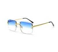 kachawoo Rimless Gradient Sunglasses for Women Retro Square Parasols Men Girls Frameless Glasses Fashion Luxury Glasses, Gold With Blue, Frame total: 140 mm, Lens height: 43 mm, Lens width: 56 mm