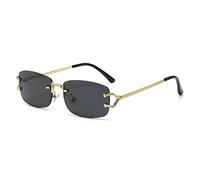 kachawoo Small Square Rimless Sunglasses for Women Metal Borderless Retro Sunglasses Luxury Brand Design Glasses Narrow Lens, Gold with Black, Small