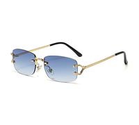 kachawoo Small Square Rimless Sunglasses for Women Metal Rimless Retro Sunglasses Luxury Brand Design Eyewear Slim Lens, Gold With Blue, Small