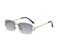 kachawoo Small Square Rimless Sunglasses for Women Metal Rimless Retro Sunglasses Luxury Brand Design Eyewear Slim Lens, Gold With Grey, Small