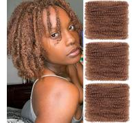 Kackanaa 16 Inch Afro Kinky Curly Braiding Hair Bulk for Dreadlock Extensions 3 Packs Brown Marley Twist Hair Bulk for Mini Twist Repair Locs Springy Afro Twist Hair Bulk, 30g /Pack