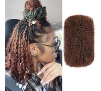 Kackanaa 16 Inch Afro Kinky Curly Human Hair Bulks for Dreadlock Extensions 1 Pack Marley Twist Hair Bulk for Mini Twist Repair Locs Honey Brown Springy Afro Twist Human Hair Bulk, 30g /Pack