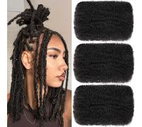 Kackanaa 16 Inch Afro Kinky Curly Human Hair Bulks for Dreadlock Extensions - 3 Packs Marley Twist Hair Repair Locs Springy Afro Twist - 30g /Pack