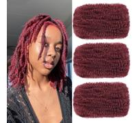 Kackanaa 16 Inch Dark Ginger Afro Kinky Curly Human Hair Bulk for Dreadlock Extensions and Repair Locs - 3 Packs, Marley Twist - Burgundy Springy Afro Twist - 30g/Pack