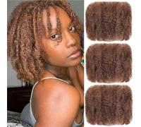 Kackanaa 8 Inch Afro Kinky Curly Human Hair Bulk for Dreadlock Extensions - 3 Packs Marley Twist Hair for Mini Twist Repair Locs - Honey Brown Springy Afro Human Hair, 30g/Pack