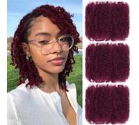 Kackanaa 8 Inch Dark Ginger Afro Kinky Curly Human Hair Bulk for Dreadlock Extensions 3 Packs Marley Twist Hair Bulk for Mini Twist Repair Locs Burgundy Springy Afro Twist Human Hair Bulk, 30g /Pack