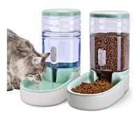 Kacoomi Automatic Dog Cat Feeder and Water Dispenser Gravity Food Feeder and Waterer Set with Pet Food Bowl for Small Medium Dog Puppy Kitten, Large Capacity 1 Gallon x 2, Green