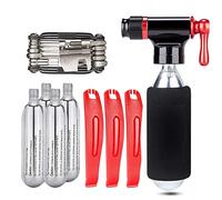 Kadacha CO2 Inflator Kit with 5 x 16g CO2 Threaded Cartridges - Compatible with Presta and Schrader Valves - Portable CO2 Bicycle Tyre Pump with Bicycle Multi Tool for Road Bikes and Mountain Bikes