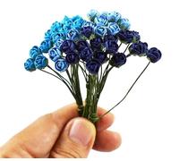 KADADSA 45 pcs Tiny Artificial Roses Blue Shade Mulberry Paper Flower Flower Wedding Scrapbooking (Blue Shade 0.25-in/0.5-cm.)