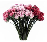 KADADSA 50 pcs Tiny Artificial Roses Mixed Pink Shade Five Color Mulberry Paper Flower Wedding Scrapbooking (Bud 5 mm.)