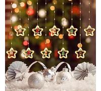 KADAFAGO Christmas Window Lights LED Stars Curtain Lights Hanging Xmas Party Decors with 10 Xmas Ornaments and 8 Flashing Modes Remote Control for Christmas, Party, Patio Garden Decor