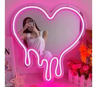 KADAFAGO Heart Neon Sign Melting Mirror Sign For Wall Decor Bedroom Girls Room LED Pink Heart Mirror Neon Light For Party, Studio Store Decor and Birthday Gifts
