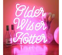 KADAFAGO Pink Older Wiser Hotter Neon Sign Funny Birthday Party Neon Light Happy Birthday Backdrop Lights for Women 30th 40th 50th 60th 70th 80th Party Decorations