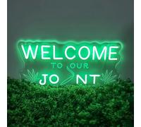 KADAFAGO Welcome to Our Joint Neon Sign Marijuana Neon Light for Home Decor Canna ecor Marijuana Hemp Leaf Sign for Shop Open Smoker Gifts