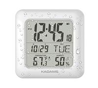 KADAMS Bathroom Digital Clock with Large LCD Screen - Shower Wall Clock with Timer Water Resistant Temperature & Humidity Display Calendar Display 4 Mounting Options, White