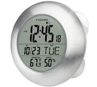 KADAMS Bathroom Shower Digital Wall Clock Large LCD Screen - Kitchen Clock - Water Resistant Timer - Seconds Counter - Temperature & Humidity Display - Multiple Mounting Options, Silver