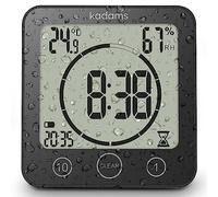 KADAMS Digital Bathroom Shower Clock Timer with Alarm Kitchen Waterproof for Water Splashes Visual Countdown Timer Time Management Tool Indoor Temperature Humidity Suction Cup Hole Stand Black