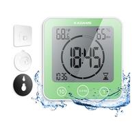 KADAMS Digital Bathroom Shower Kitchen Clock Timer with Alarm, Waterproof for Water Splashes, Visual Countdown Timer, Time Management Tool, Indoor Temperature Humidity, Suction Cup, Hole Stand - Green
