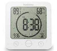 KADAMS Digital Bathroom Shower Kitchen Clock Timer with Alarm, Waterproof for Water Splashes, Visual Countdown Timer, Time Management Tool, Indoor Temperature Humidity, Suction Cup, Hole Stand - White