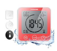 KADAMS Digital Bathroom Shower Kitchen Clock Timer with Alarm, Waterproof for Water Splashes, Visual Countdown Timer, Time Management Tool, Indoor Temperature Humidity, Suction Cup, Hole Stand - Blue