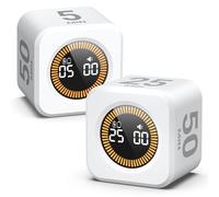 KADAMS Pomodoro Cube Timer Productivity Visual Timer - 5/10/25/50 Min Rotating Countdown, Customize Countup Silent Mode- for Work Study Cook Workout Kitchen Back to School Classroom (White, 2 Pack)