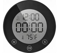 KADAMS Shower Timer Clock Waterproof Bathroom Timer - Digital Wall Clock with Countup & Countdown, Magnetic Kitchen Clock with Temperature, Suction Cup for Kids Shower Spa Cook Bath (Black)