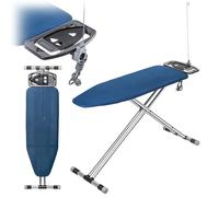KADAX 120 x 42 cm Folding Aluminium Ironing Board with Iron Rest and Cable Holder, Height-Adjustable Ironing Board with Socket (Dark Blue)