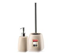 KADAX 2-piece bathroom set made of ceramic, bathroom accessories, soap dispenser, bathroom mug, soap dish and toilet brush (Brush&Dispenser Beige)