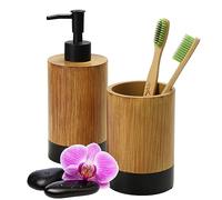 KADAX 2 Piece Bathroom Set, Soap Dispenser and Tumbler in Wood Effect Bathroom Accessories for Toilet, Hygienic Bathroom Set for Home and Bathroom (Wood Black)