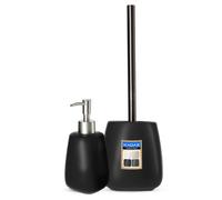 Kadax 2-Piece Ceramic Bathroom Accessories Soap Dispenser, Bathroom Cup Soap Dish And Toilet Brush (Brush & Dispenser Black)