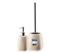 Kadax 2-Piece Ceramic Bathroom Accessories Soap Dispenser, Bathroom Cup Soap Dish And Toilet Brush (Brush & Dispenser Beige)