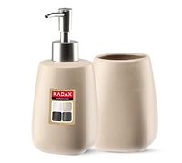 KADAX 2-piece ceramic bathroom set, bathroom accessories, soap dispenser, bathroom tumbler, soap dish and toilet brush (tumbler&dispenser beige)