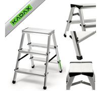 Kadax, 3-Step Folding Aluminium Lader (Silver), 125 Kg Load Capacity