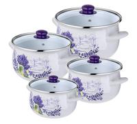KADAX 4 Piece Enamel Pot Set, 2L, 3L, 4L, 5L, Enameled Steel, 4.4kg, 4 Pots, 4 Lids, 4 Handles, Lavender