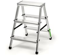 KADAX Aluminium Step Ladder, Folding Step Ladder up to 125 kg, with Non-Slip Steps, Step Ladder, Double-Sided Aluminium Ladder, Folding Ladder, Household Ladder (3 Steps), S