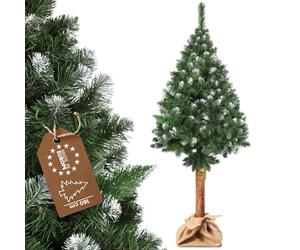 KADAX Artificial Christmas Tree 5ft, Snow Flocked Xmas Tree on Natural Pine Trunk, Green Holiday Tree with Diamond Crystals and Plastic Stand
