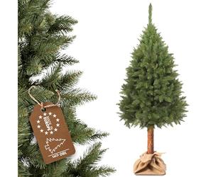 KADAX Artificial Christmas Tree, 6ft on Natural Pine Trunk, Green Holiday Tree with Plastic Stand, Realistic