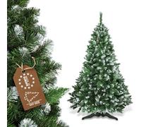 KADAX Artificial Christmas Tree 7ft, Snow Flocked Xmas Tree with 697 Tips and Plastic Stand, Green Caucasian Fir with Realistic Frosted Branches