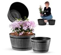 Kadax Barrel Planter, Plastic Plant Pot For Indoor And Outdoor Use, Weatherproof Flower Pot (Dark Grey, Set Of 2: 30 + 40 Cm)