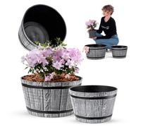 Kadax Barrel Planter, Plastic Plant Pot For Indoor And Outdoor Use, Weatherproof Flower Pot (Light Grey, Set Of 2: 30 + 40 Cm)