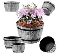 KADAX Barrel Planter, Plastic Plant Pot for Indoor and Outdoor Use, Weatherproof Rustic Flower Pot (Light Grey, Set of 2: 30 cm, 40 cm)