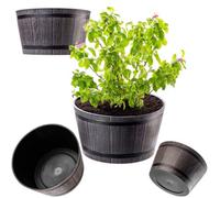 Kadax Barrel Planter, Plastic Plant Pot For Indoor And Outdoor Use, Weatherproof Rustic Flower Pot, Round (40Cm, Dark Brown)