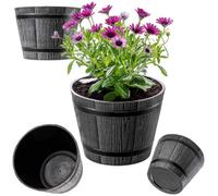 Kadax Barrel Planter, Plastic Plant Pot For Indoor And Outdoor Use, Weatherproof Rustic Flower Pot, Round (23Cm, Dark Grey)